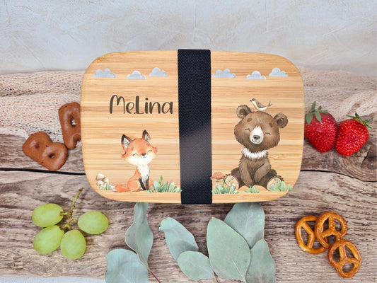 Brotdose Personalisiert Bär und Fuchs