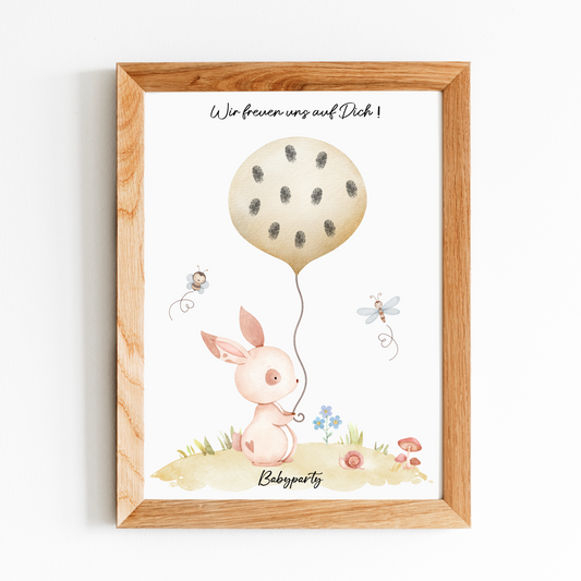 Fingerprint Gästebuch Babyparty - Motiv Hase mit Ballon
