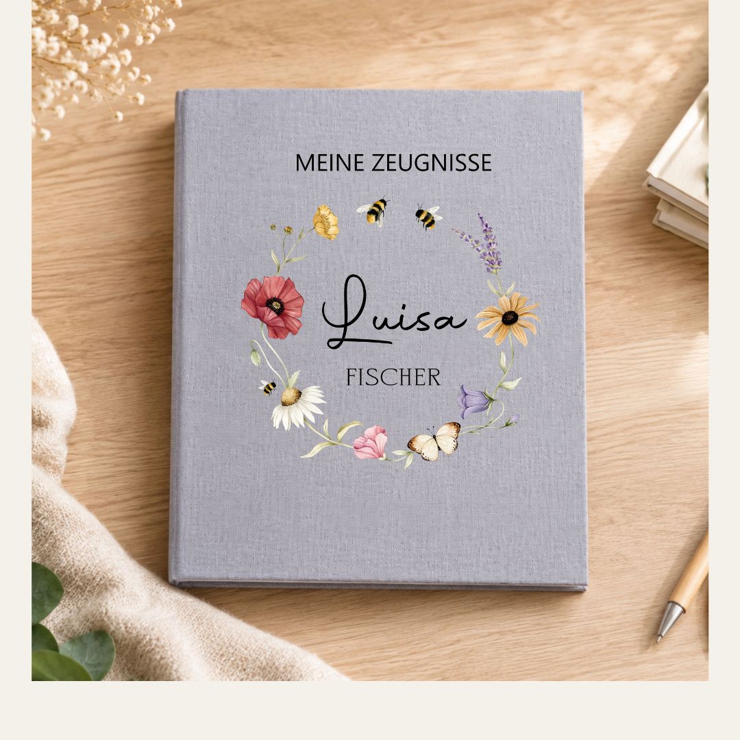 Zeugnismappe mit Blumenmuster personalisiert