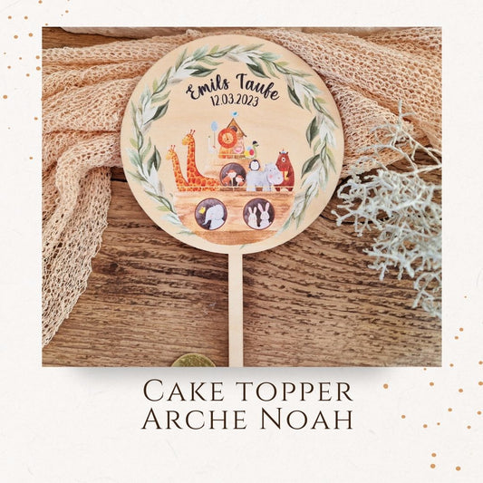 Caketopper bedruckt - Rund mit Arche und Tieren und Datum