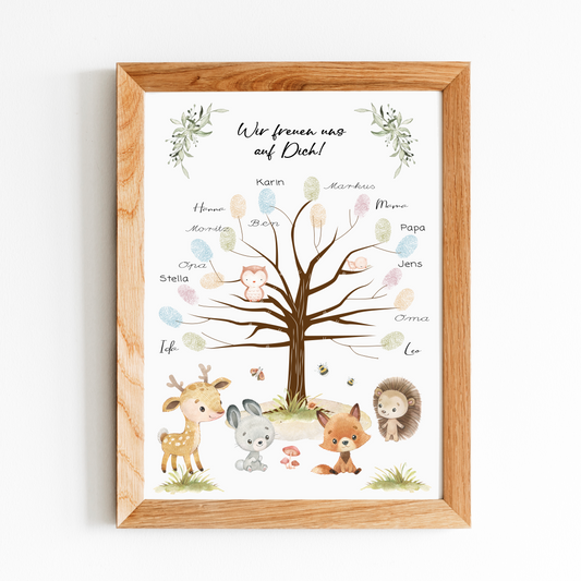 Fingerprint Gästebuch Babyparty - Motiv Waldtiere