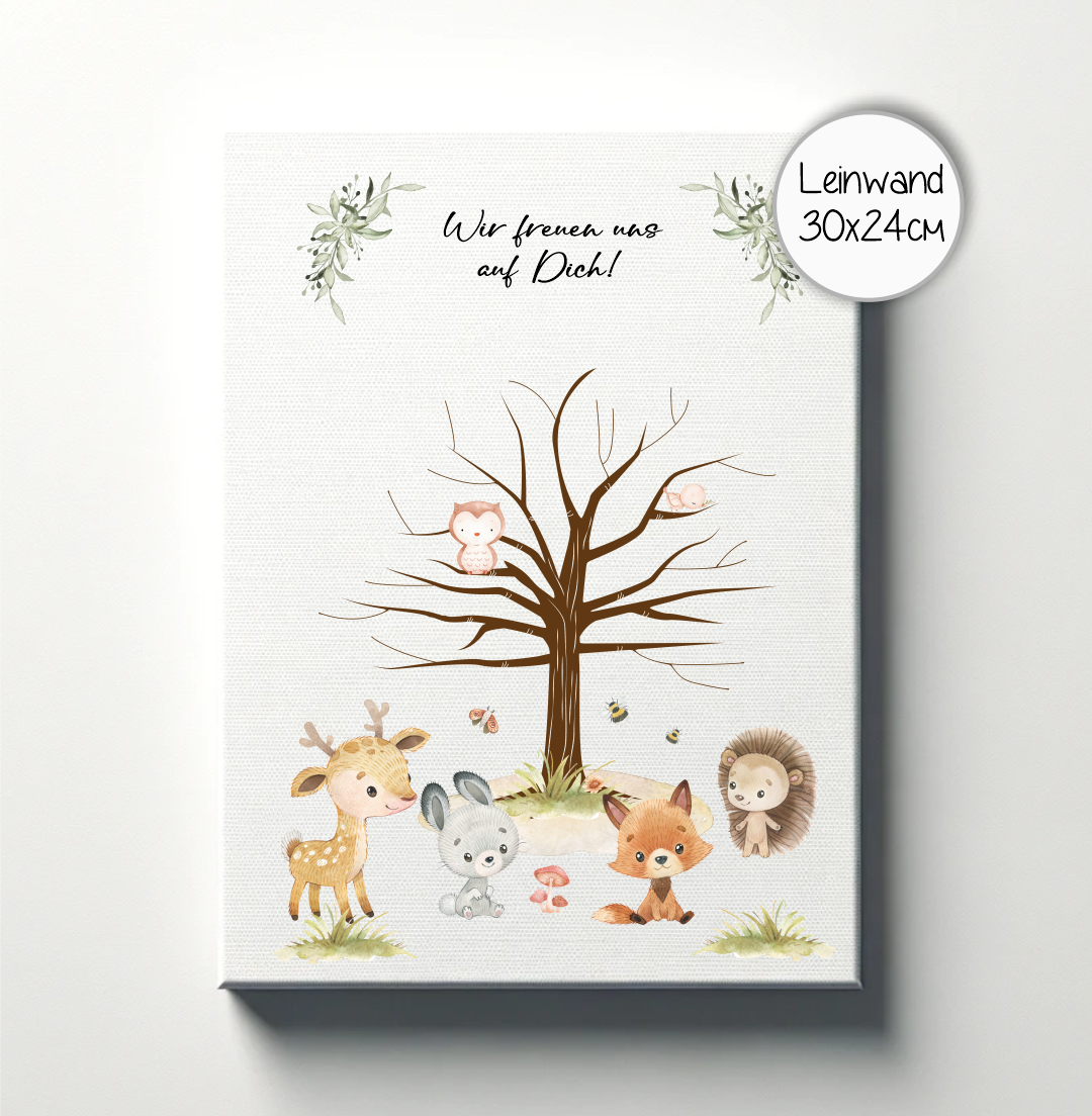 Fingerprint Gästebuch Babyparty - Motiv Waldtiere