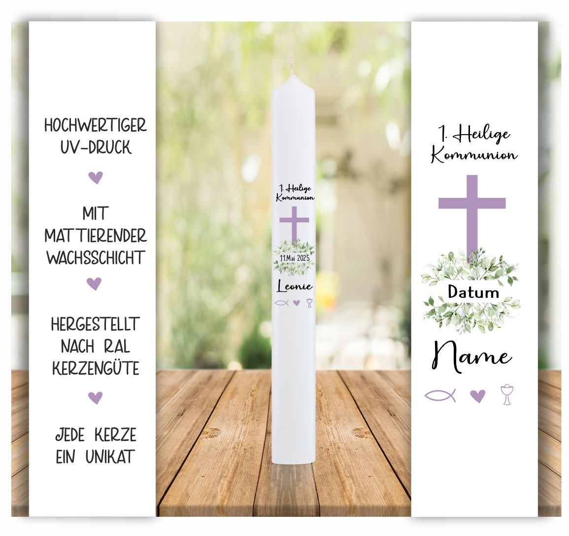 Kerze mit Motiv Kreuz