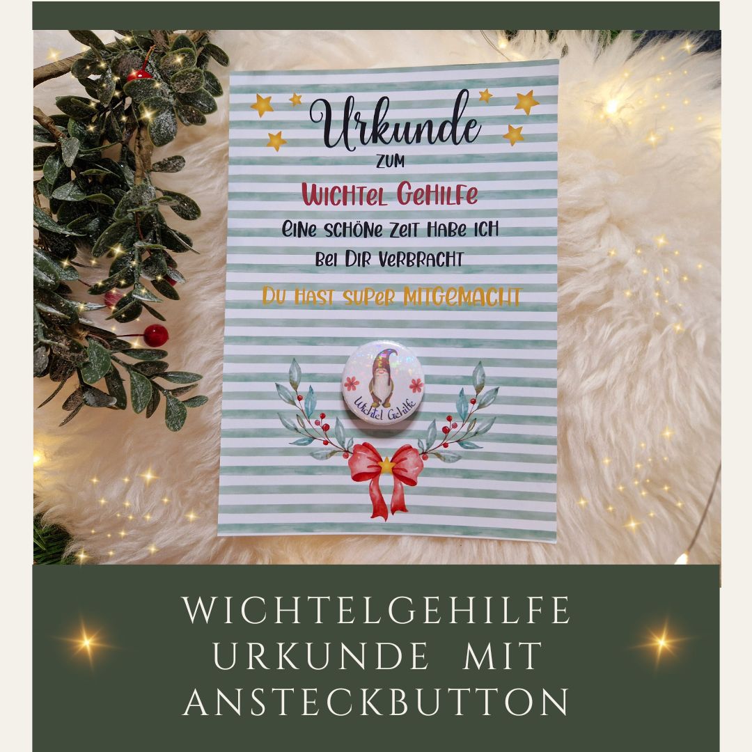 Wichtelgehilfe Urkunde  mit Ansteckbutton